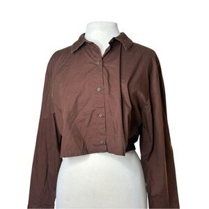 H&M Brown Cropped Button-Up Top Size L